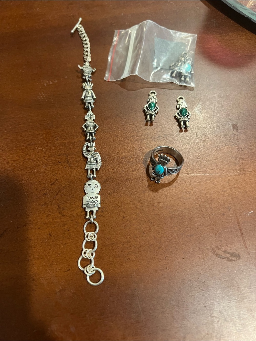 TAWA Sterling Silver Southwestern Design Bracelet, Spare Charms, and bonus ring - Picture 7 of 8